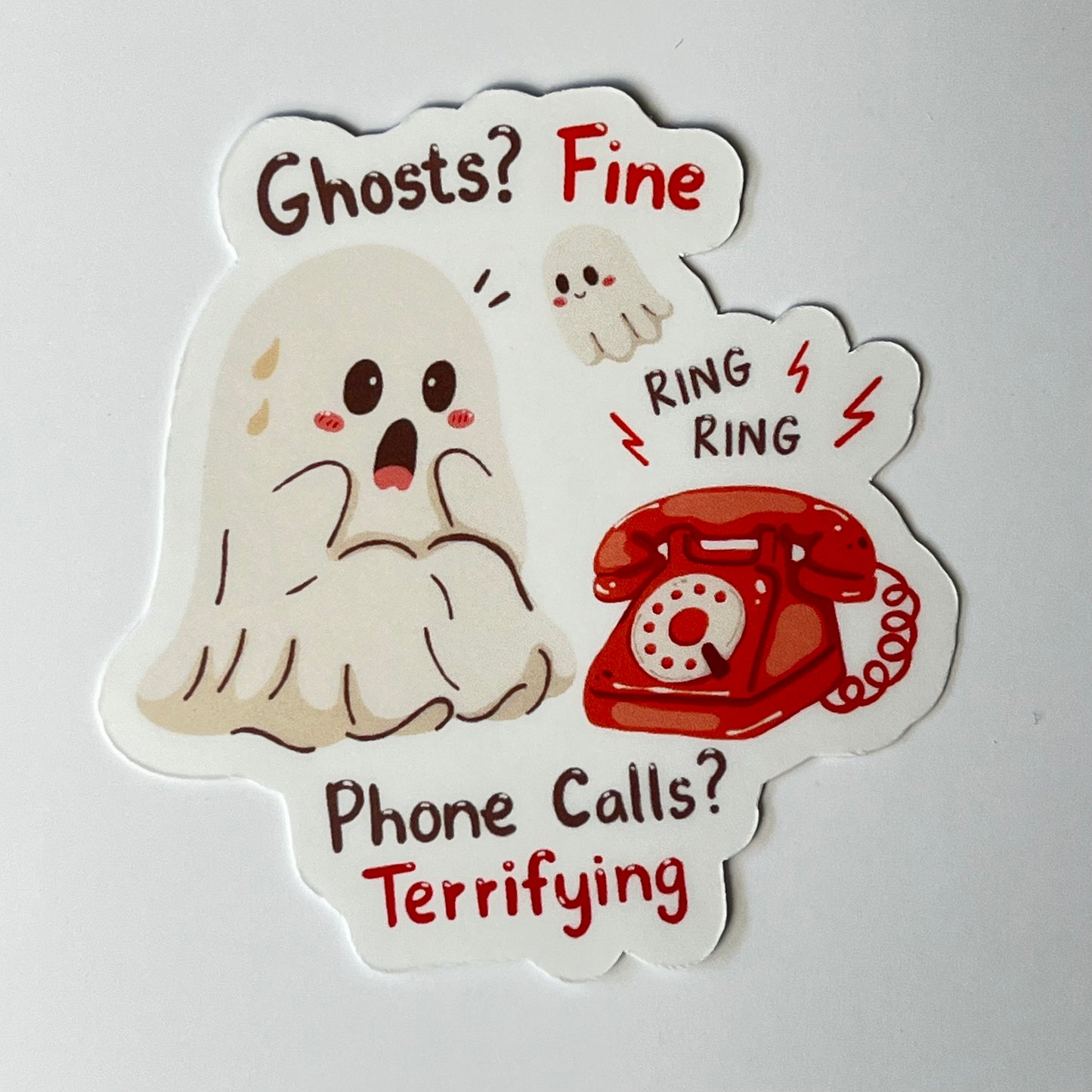 Naklejka Odklejka z serii SPOOKY DELULU - GHOSTS? FINE. PHONE CALLS? TERRIFYING