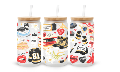 GOLDEN RIVALS HOCKEY ROMANCE - KUBEK SZKLANY ZDOBIONY ZE SŁOMKĄ I POKRYWKĄ