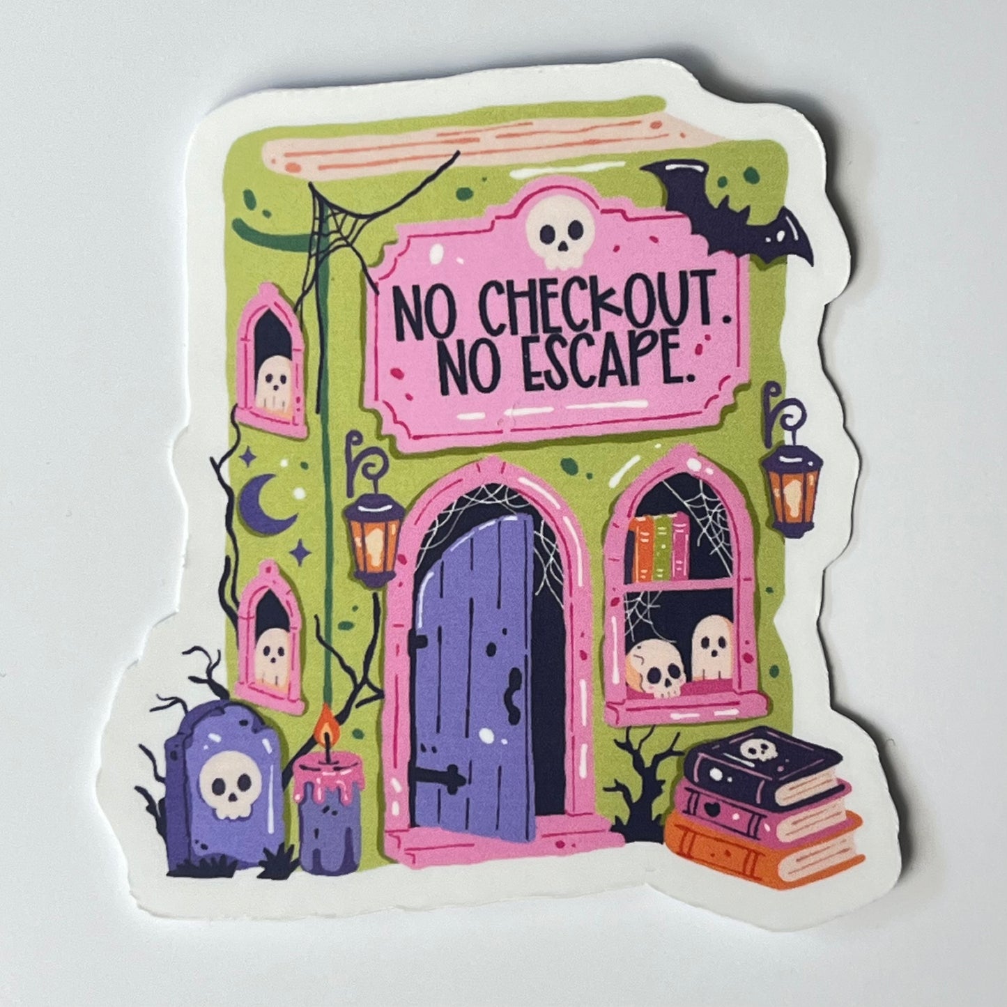 Naklejka Odklejka z serii SPOOKY DELULU  -  NO CHECKOUT. NO ESCAPE.