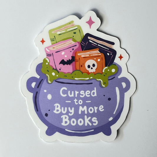 Naklejka Odklejka z serii SPOOKY DELULU  -  CURSED TO BUY MORE BOOKS